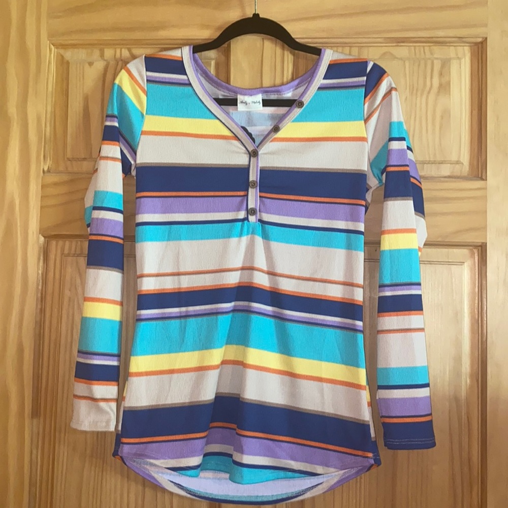Striped ribbed long sleeve top